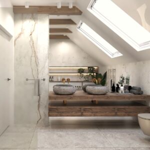 Eklektyczna część dzienna z łazienką