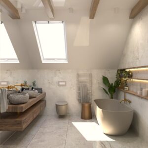 Eklektyczna część dzienna z łazienką