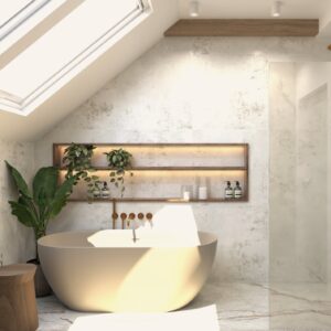 Eklektyczna część dzienna z łazienką