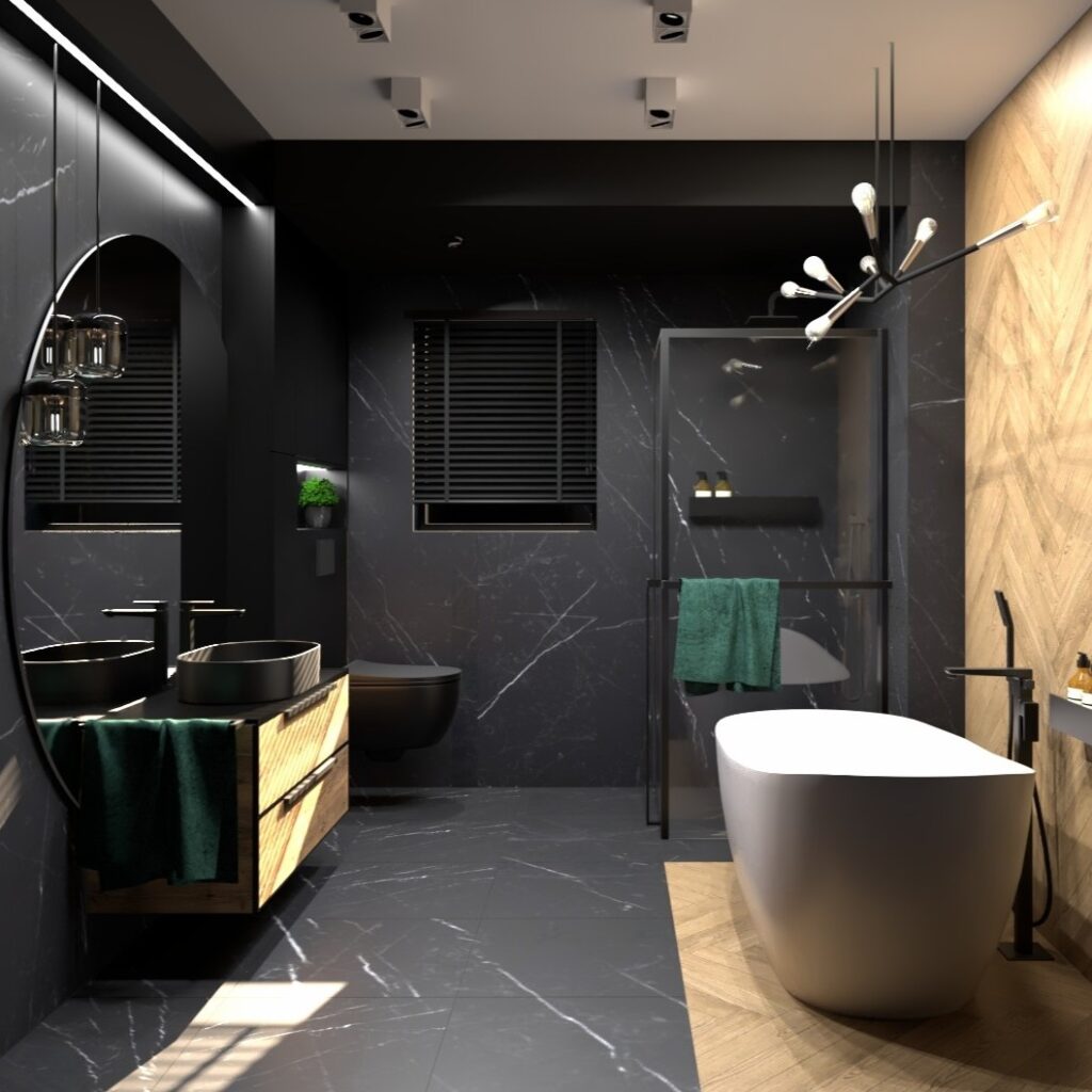 Minimalizm i elegancja - Łazienka z wolnostojącą wanna i prysznicem