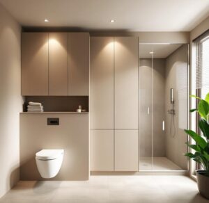 Część dzienna domu jednorodzinnego w tonacji kolorów ziemi