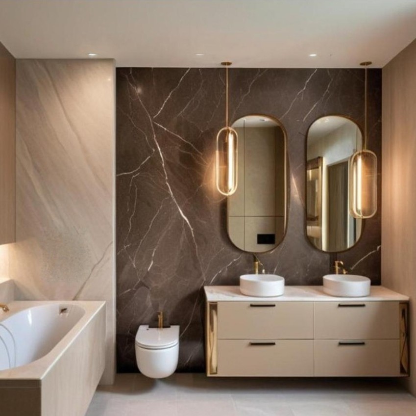 Część dzienna domu jednorodzinnego w tonacji kolorów ziemi